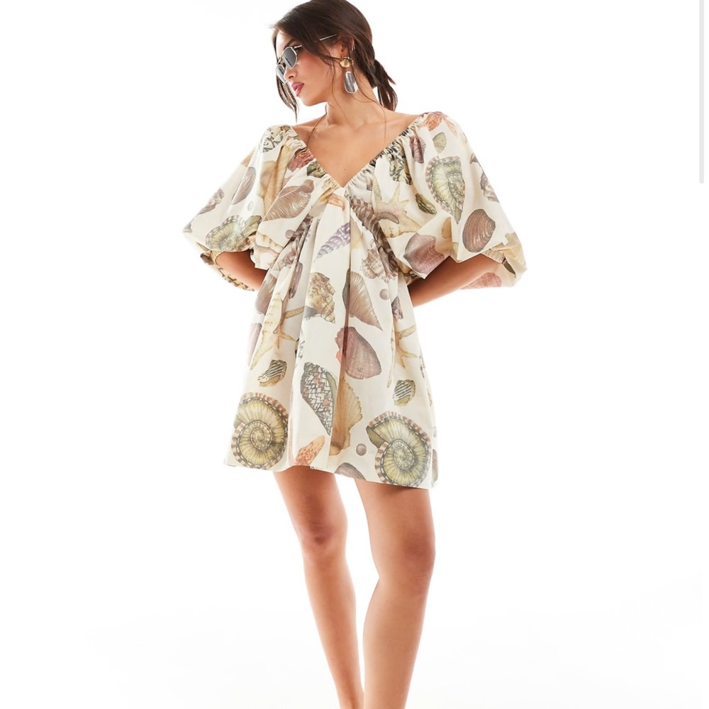 ASOS Seashell Print Dress with Puff Sleeves